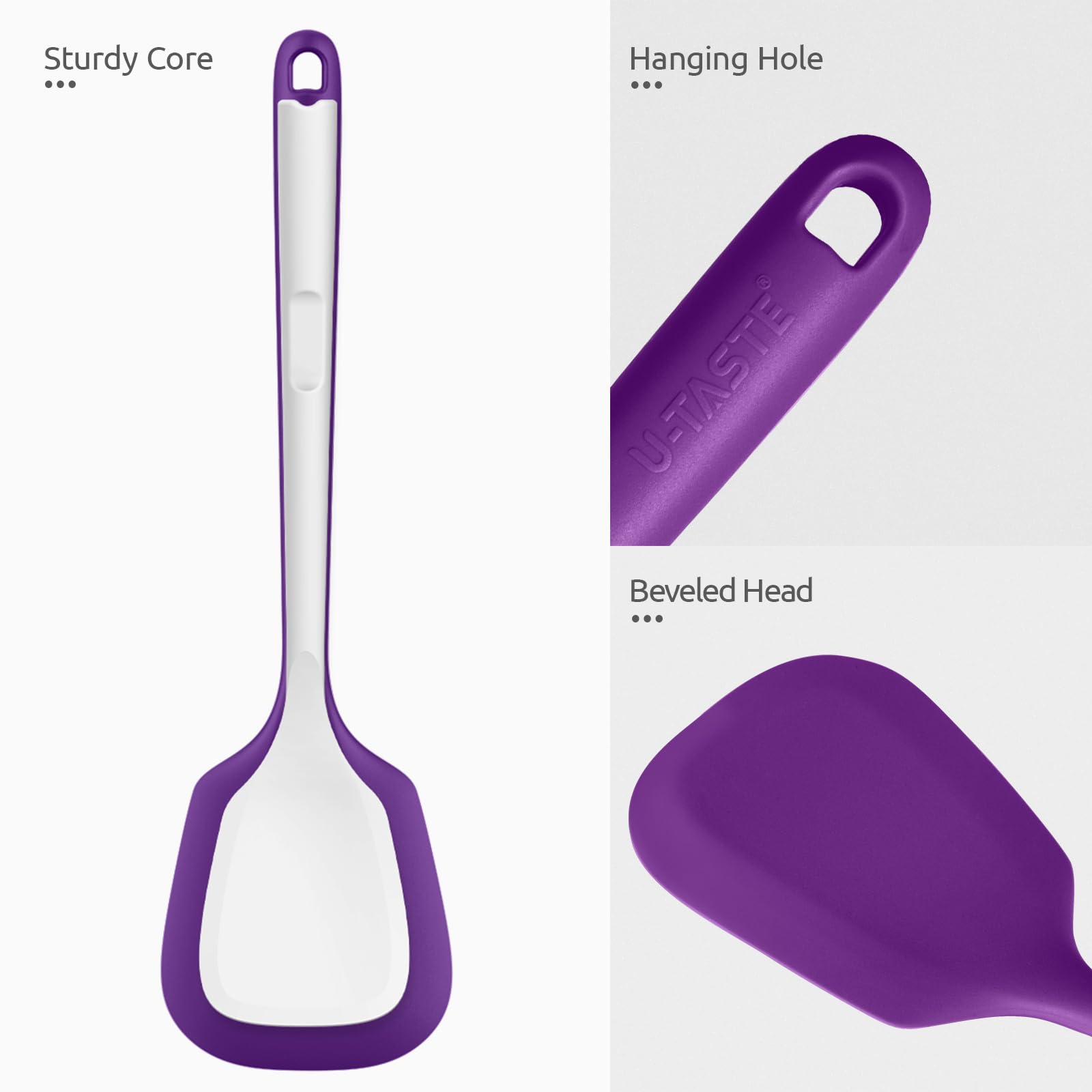 U-Taste Silicone Turner Cooking Spatula, 13.6" Long/3.7" Wide, Purple