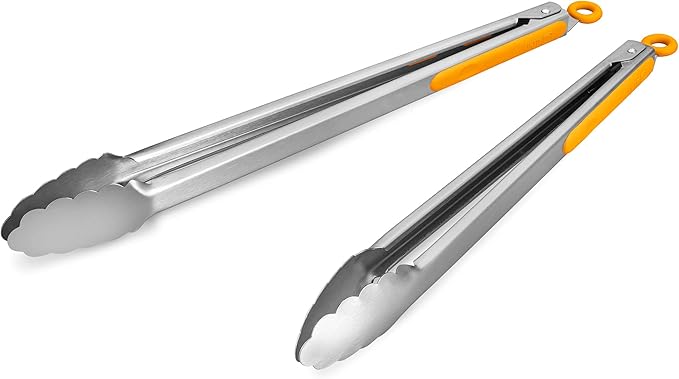 304 Stainless Steel Kitchen Cooking Tongs, 14 & 16 Inch, Set of 2, Orange