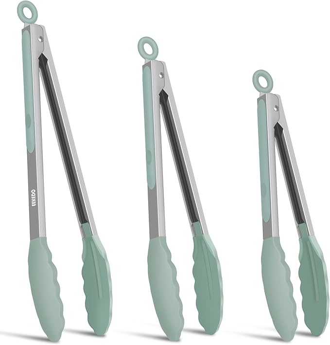 EEKEDO Silicone Tongs for Cooking Non-Stick Pans Grilling Air Fryer Salad
