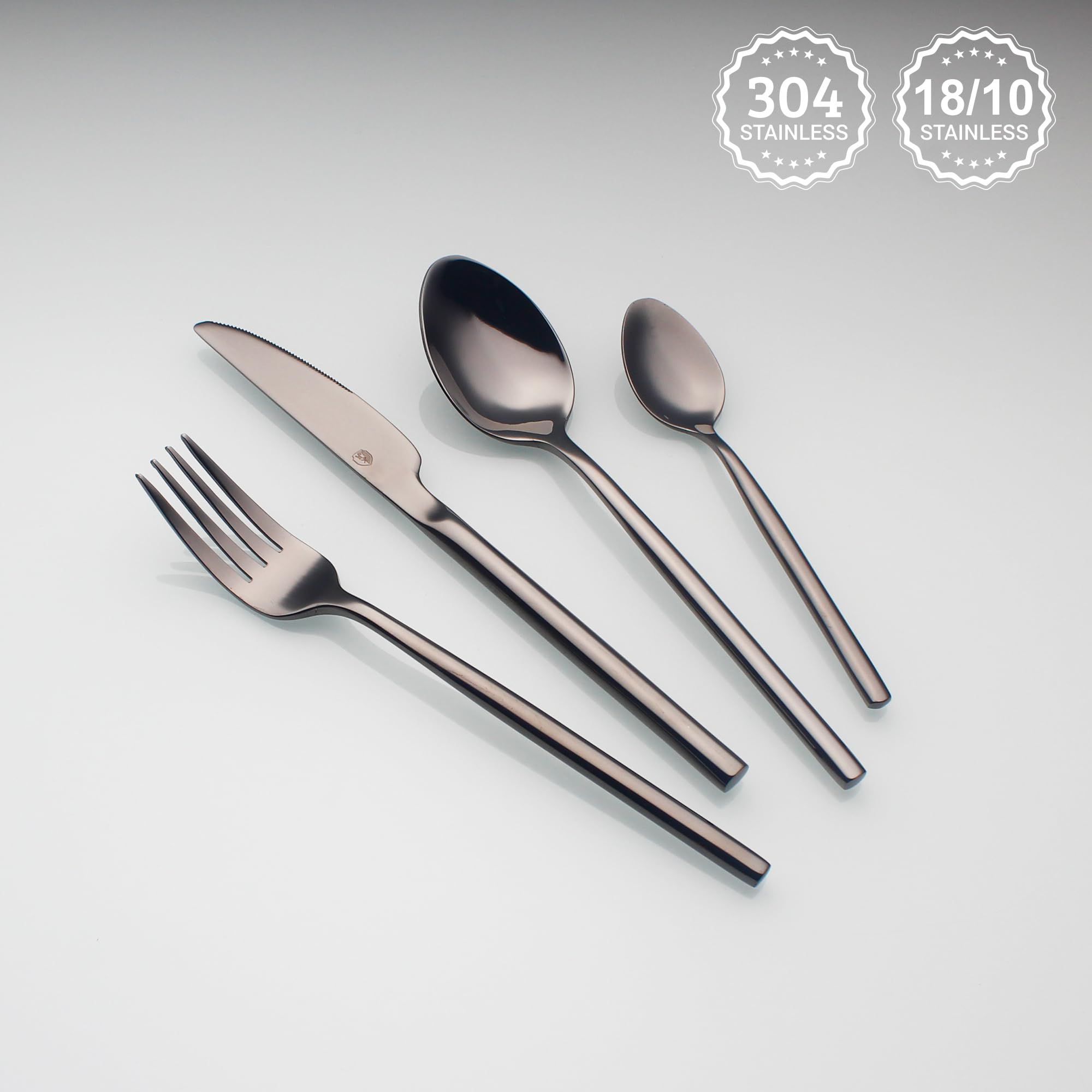 CHAAMFORGE 24 Piece Silverware Set For 6 Black Heavy duty 18/10 Stainless Steel Flatware Set Modern Design Knife/Fork/Spoon Mirror Polished Dishwasher Safe Cutlery Set with Gifts