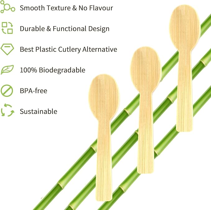 BANBU 1800PK Bamboo Mini Spoons 3.54" Disposable Small 100% Compostable Cutlery Eco Friendly Renewable Natural Disposable Spoon for Ice Cream/Desert/Yogurt/Cocktail/Party