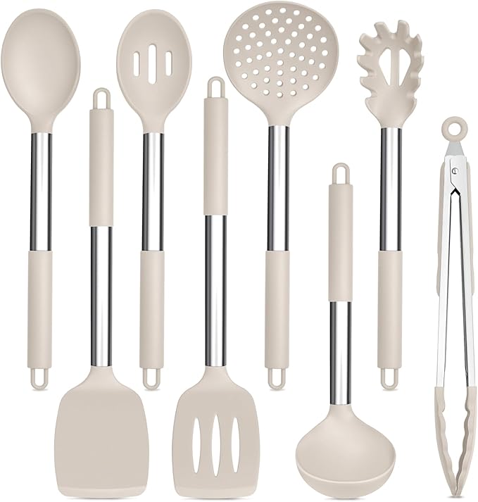 TeamFar Kitchen Utensils Set of 8, Silicone Utensils Kitchen Tools Set