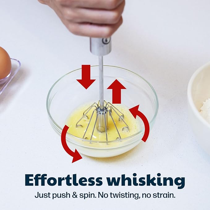 Stainless Steel Push-Down Rotary Egg Beater 14 Inch Hand Whisk Eggs & Milk