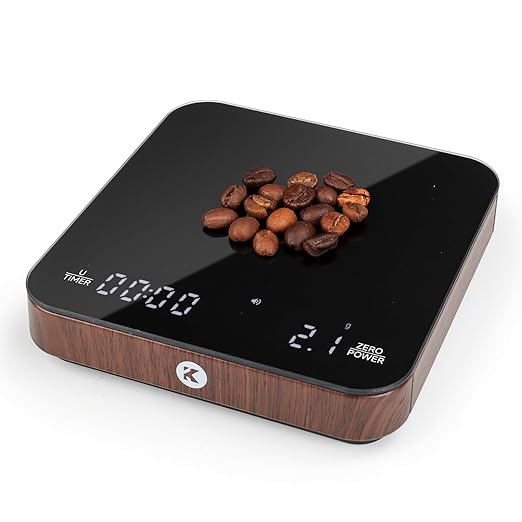 KitchenTour CaféMetric Coffee Scale with Timer 0.1g/2000g - Precision Small Scale for Espresso & Pour Over - Mini Scale with LED Display Recharge Black