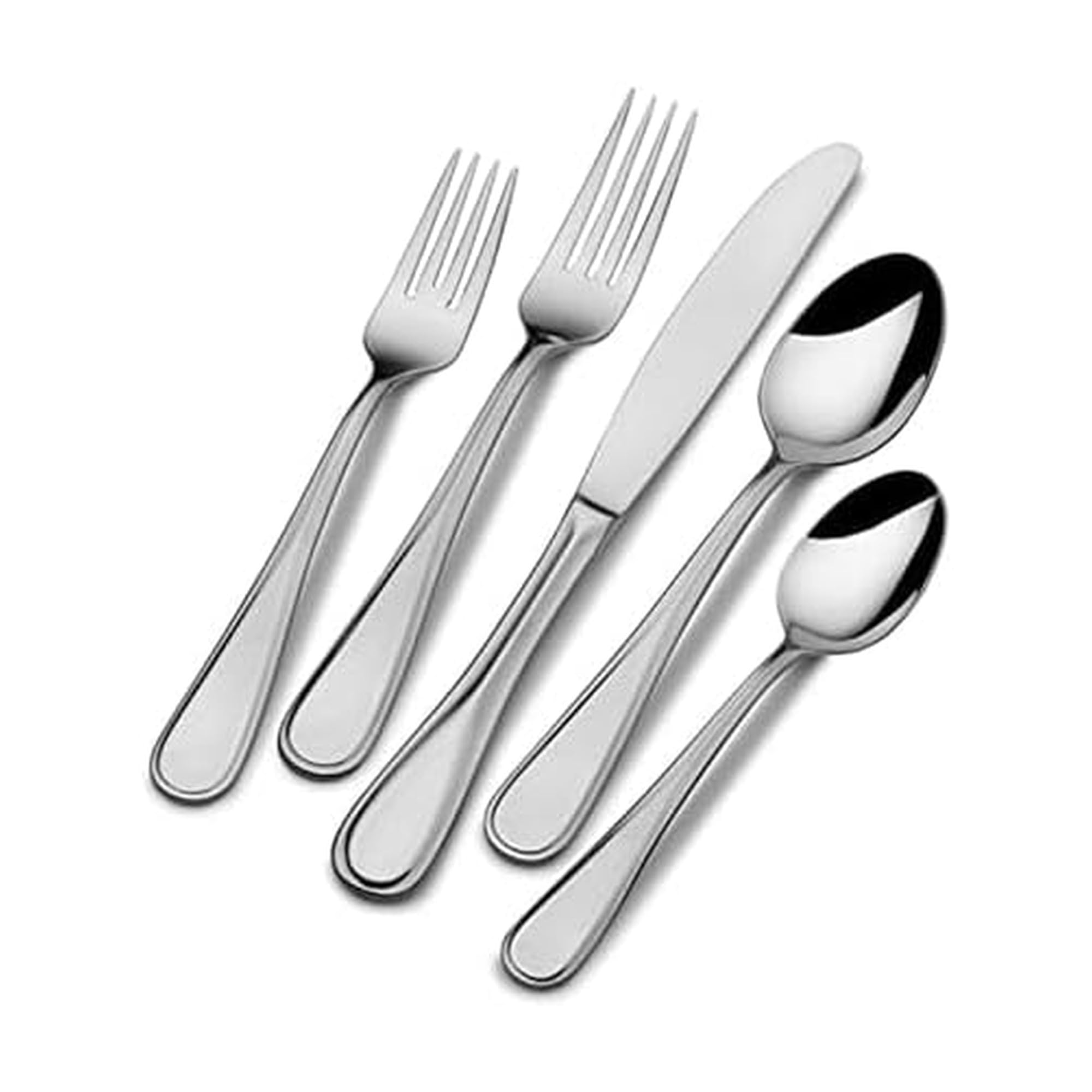 Mikasa Bravo 65-Piece Flatware Set, Service for 12, 18/10 Stainless Steel Silverware with Mirror Finish, Includes 5 Serving Utensils, Dishwasher Safe