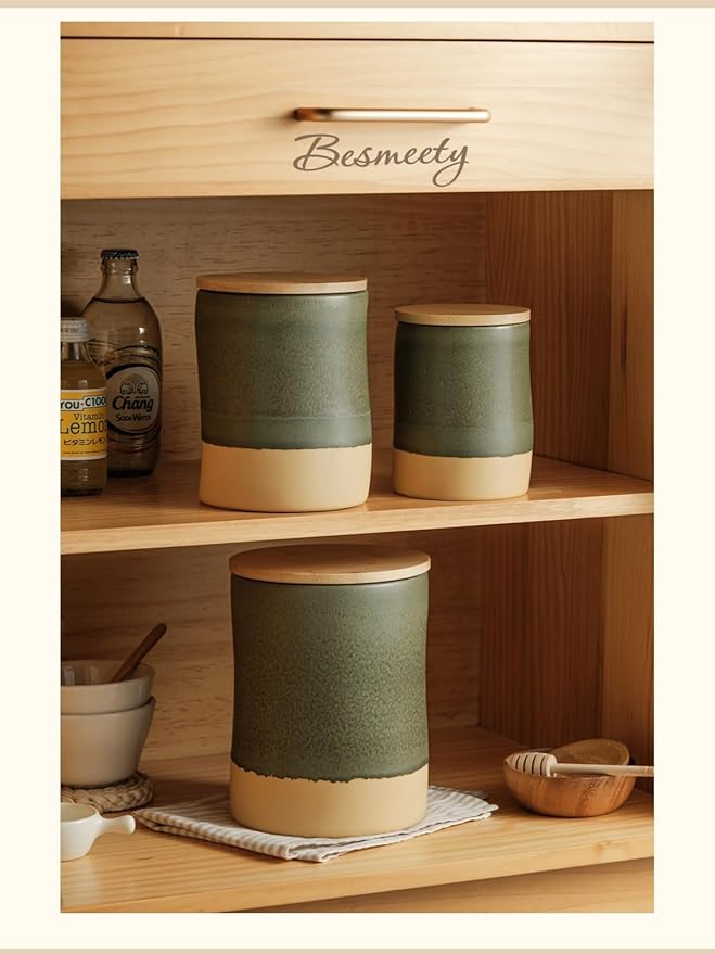Besmeety Canisters Sets for the Kitchen, 23 oz x 40 oz Flour Sugar Storage Containers, Ceramic Kitchen Canisters for Countertop Set of 2 with Airtight Lids