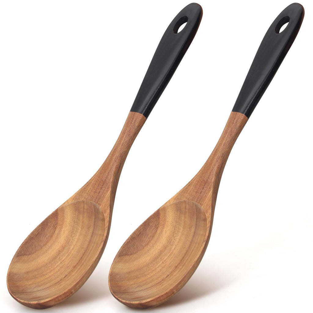 2 Large Wooden Spoons for Cooking Non Toxic Mixing Wood Serving Spoon Set