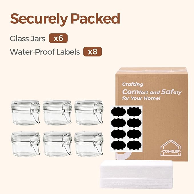 ComSaf Small Mason Glass Jars with Airtight Lids 4 oz 6 Pack Pantry