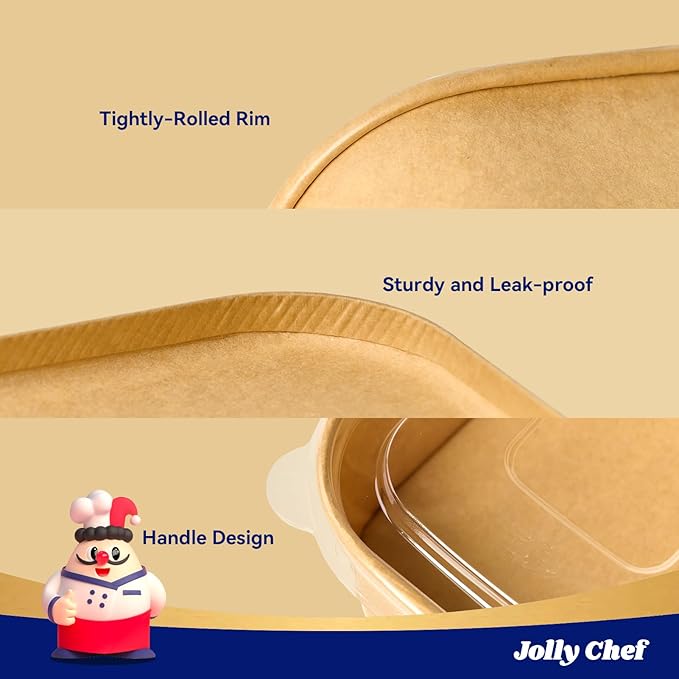 JOLLY CHEF 50 Pack Paper Food Container with Lid 25 oz Meal Prep Containers