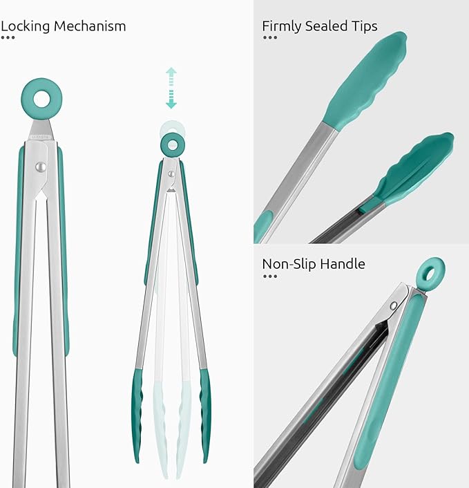 U-Taste Kitchen Tong for Cooking, 600ºF Heat-Resistant Tps, 12in/Aqua Sky