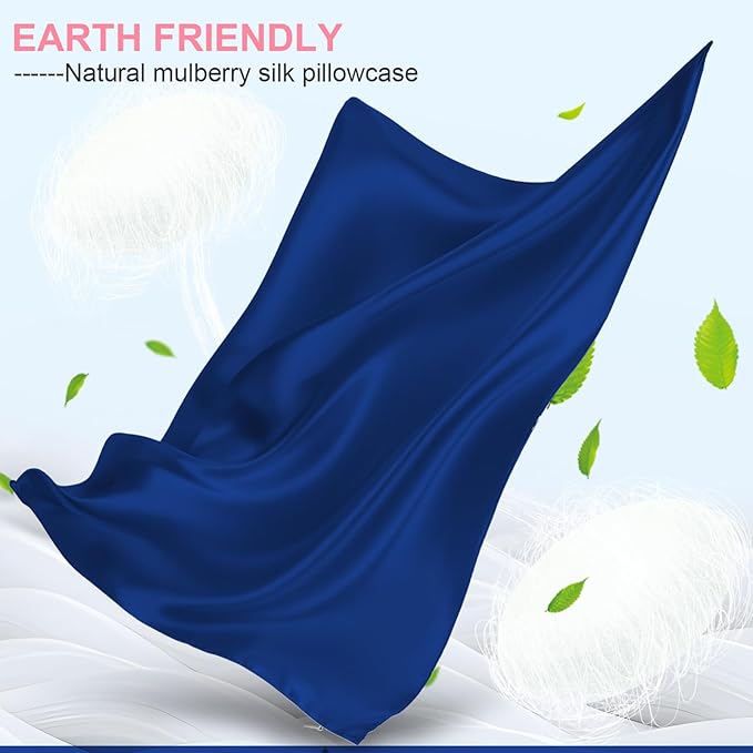 LYSHIN Silk Pillow Cases 2 Pack Queen Size with Zipper, Royal Blue