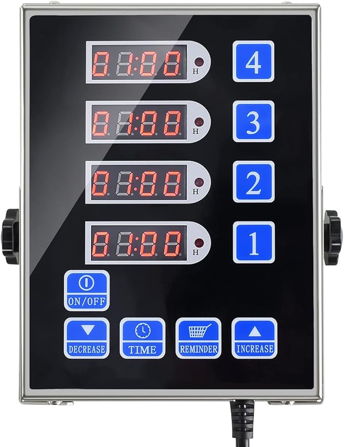 YOOYIST Precision Kitchen Timers for Cooking – 4 Channel Commercial Kitchen Timer Restaurant Kitchen Supplies – Stainless Steel Digital LED Chef Cooking Timer – Reminder Function, Loud Alarm, Black