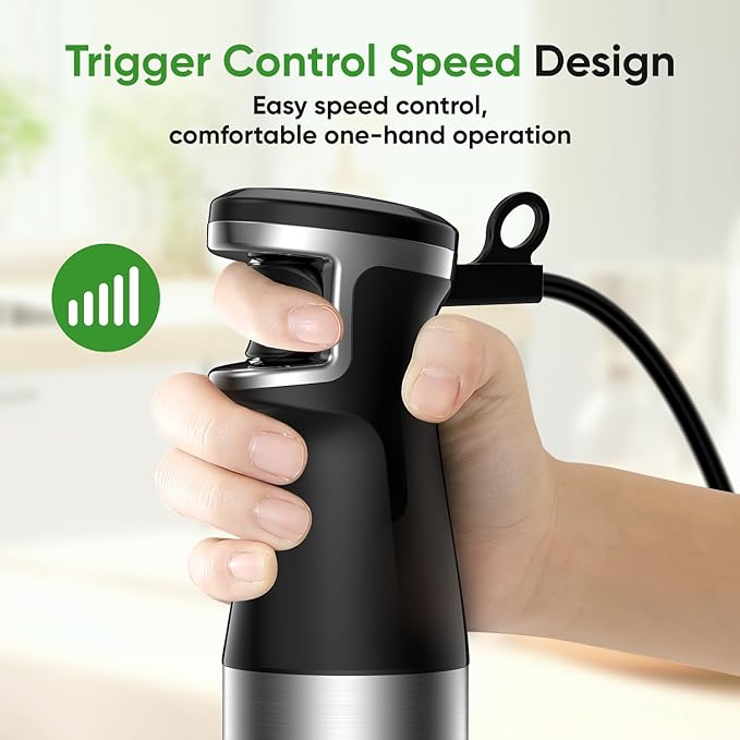 Immersion Blender Handheld 1100W 3 in 1 Corded Stick Hand Blenders for Kitchen with Trigger Speed Control, with Whisk, Milk Frother Attachments, Perfect Emulsifier for Soup, Smoothie, Puree