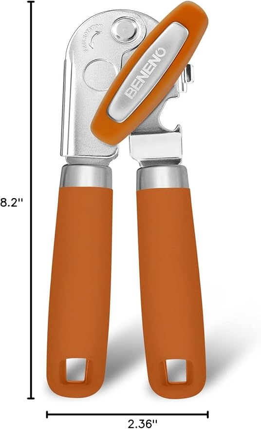Beneno Heavy Duty Hand Can Opener Manual with Magnet Lid Remover, Orange
