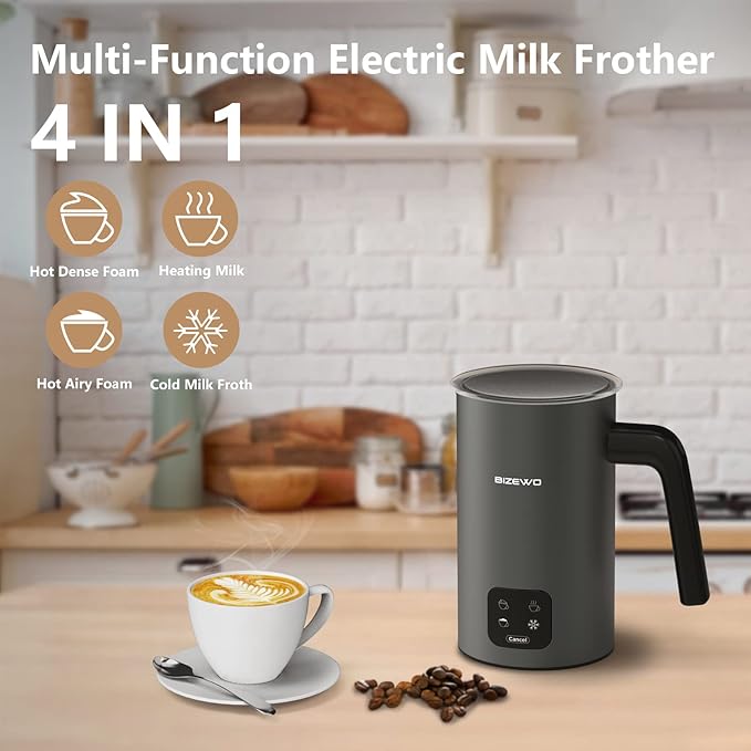Milk Frother Electric, 4 IN 1 Warm and Cold Milk Steamer for Coffee Latte