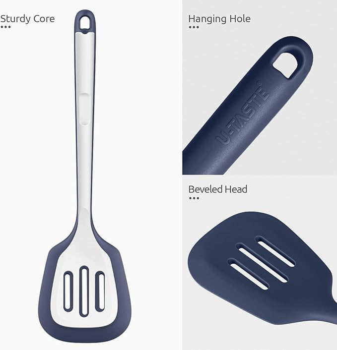 U-Taste Silicone Turner Spatula Set of 2, 13.6"Long/3.7"Wide, Midnight Blue