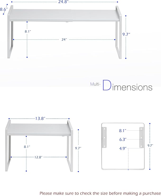 Nxconsu Cabinet Shelf Riser, Adjustable Cabinet Organizer, 8.6" Deep White