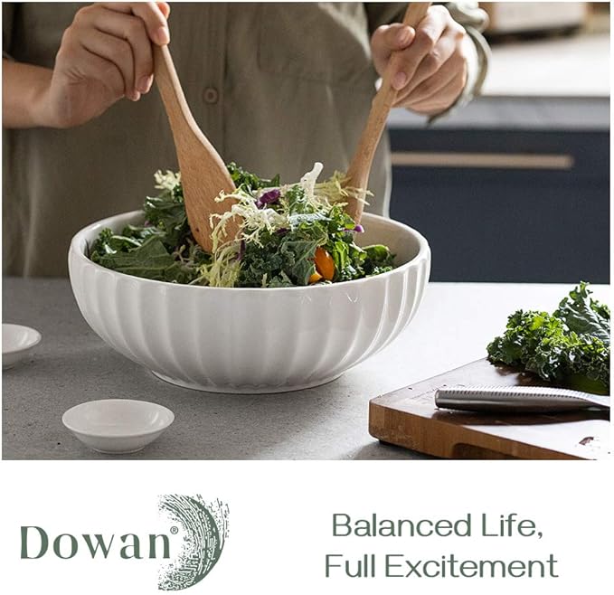 DOWAN 9.8'' Serving Bowls, 86 oz Large Salad Bowl, Ceramic Serving Dishes, Set of 2, Pumpkin Shape for Christmas, Entertaining, Party, Kitchen, Dinner, Banquet, Housewarming Gift, White