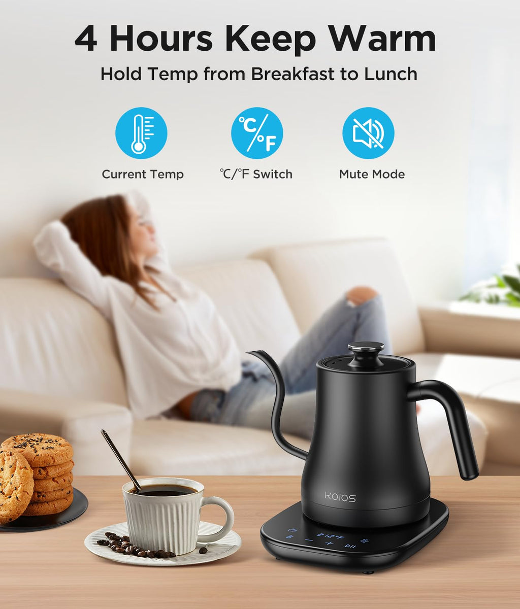 KOIOS Gooseneck Electric Kettle, ±1℉ Temp Control, Mute Mode, 4H Keep Warm