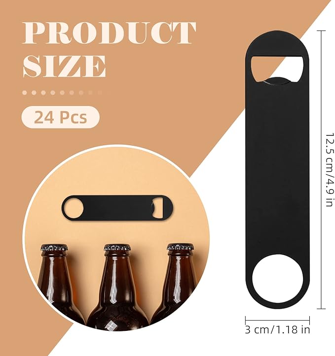 Ohiyoo 24 Pack Flat Beer Bottle Opener 5 inch Heavy Duty Stainless Steel Flat Bottle Opener Metal Beer Bottle Openers Black Beer Openers for Bartender Kitchen Bar or Restaurant (Black, 5 inch)
