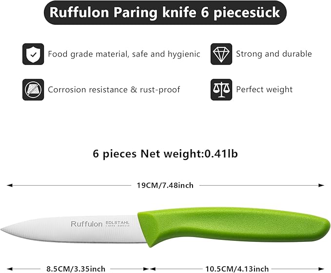 Paring & Fruit Knives Set of 6, Stainless Steel Sharp Blades,Green.