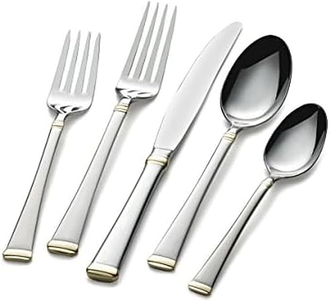 Mikasa Harmony 65-Piece Flatware Set for 12, 18/10 Stainless Steel Silverware with Gold Accent Handles, Service for 12 with Serving Utensils, Dishwasher Safe