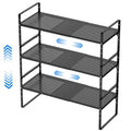 MIYUPTC Expandable Cabinet Shelf Organizers, Stackable Cabinet Pantry Counter Under Sink Shelves Storage Shelf Rack for Kitchen Home Office, 10.24" W Black, 3 Pack