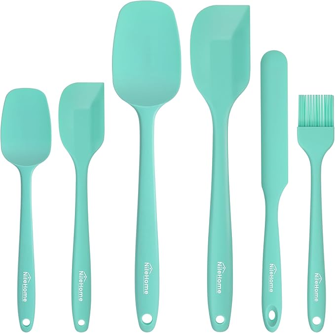 NileHome 6 Pieces Silicone Spatula Set with Silicone Brush,Turquoise