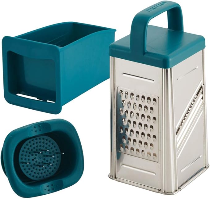 Rachael Ray Tools and Gadgets Stainless Steel Box Grater for Vegetables, Chocolate, Hard Cheeses, and more, Red(9.43 x 8.84 x 8.06 inches)