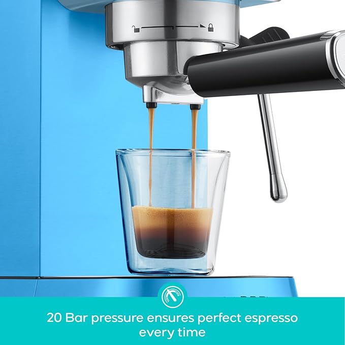 CASABREWS Espresso Machine 20 Bar, Stainless Steel Espresso Maker with Milk Frother Steam Wand, Professional Coffee Machine with 34oz Removable Water Tank, Gift for Dad or Mom, Baby Blue, CM5418-LTB