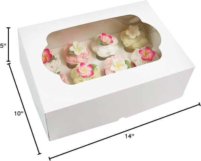 Global Sugar Art 14x10x5 Inch Cupcake Box with Window, White, 5-Count