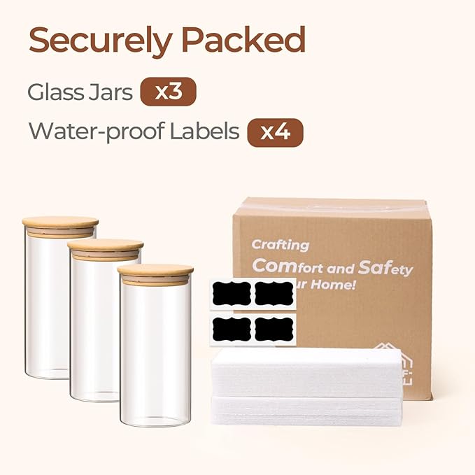ComSaf Glass Storage Containers wtih Lids 1.5 Qt, Set of 3 Food Storage Jar