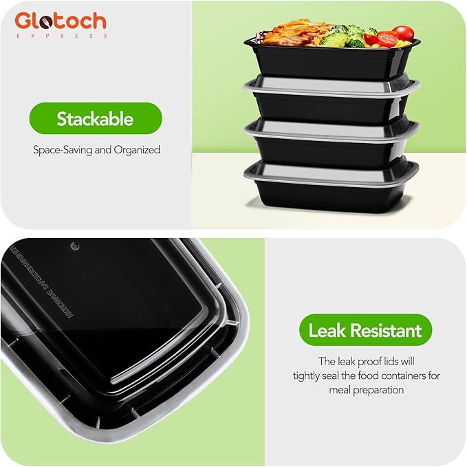 Glotoch Meal Prep Containers with Lids, 34 oz, 10 Pack (20-Piece)