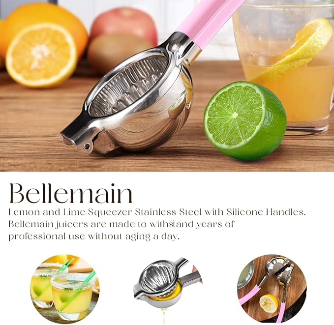 Bellemain Metal Lemon Squeezer, Stainless Steel Citrus Juicer, pink