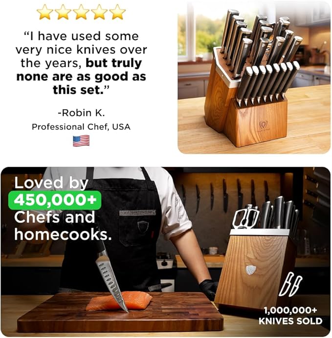 Dalstrong 24-Piece Knife Block Set — Forged German Steel (9–11° Hand-Sharpened Edge), Kiritsuke, Carving, Steak Knives — Vanquish Series For Serious Entertainers, Dinner Parties & Holiday Kitchens