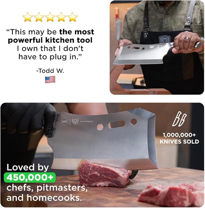 Dalstrong Obliterator 9" Meat Cleaver — 6mm Thick, 2.9 lbs, 7CR17MOV Carbon Steel (60 HRC), Full-Tang G-10 Handle — For BBQ Pitmasters, Home Butchering & Heavy Prep — Wood Stand Included