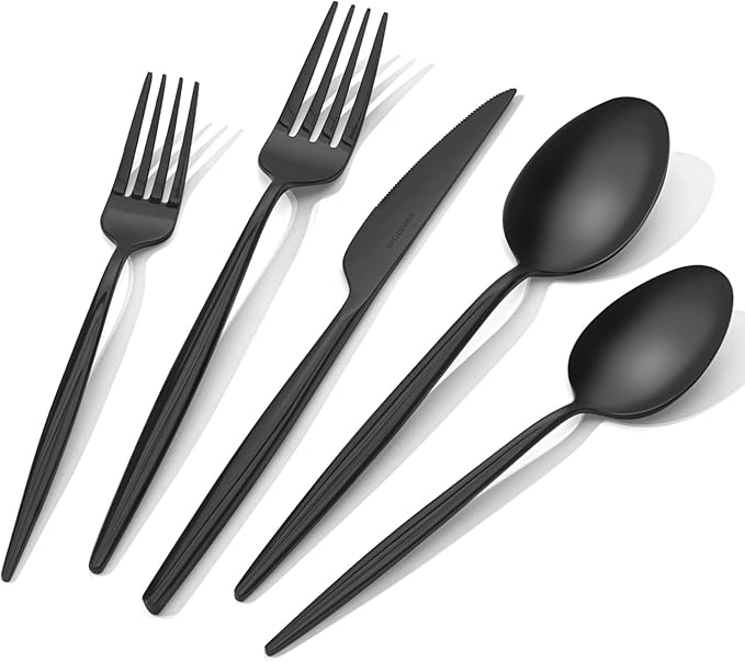 18/10 Silverware Set for 8, 40 Piece Black Stainless Steel Flatware Cutlery