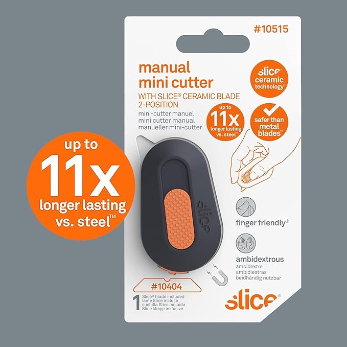 Slice Mini Box Cutter | Manual Retracting | Safe Ceramic Box Cutter Lasting 11x Longer than Metal | Box Opener | 2 Pack