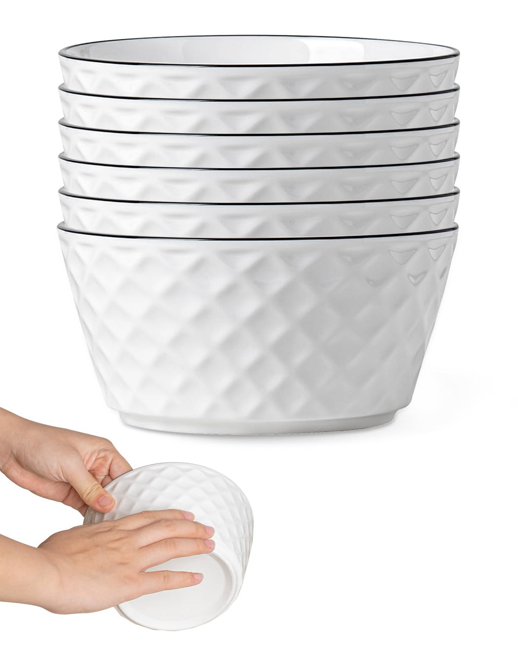Yeacccng Ceramic Soup Bowls Set of 6, 30 Oz White Cereal Bowls, 6 inch Small Soup Bowls for Soup, Oatmeal, Salad, Pasta, Snacks, Fruits, Dishwasher & Microwave Safe, Scratch-Resistant, Lead-Free
