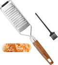 SHIKORI Stainless Steel Cheese Grater with Natural Wood Handle with a Brush