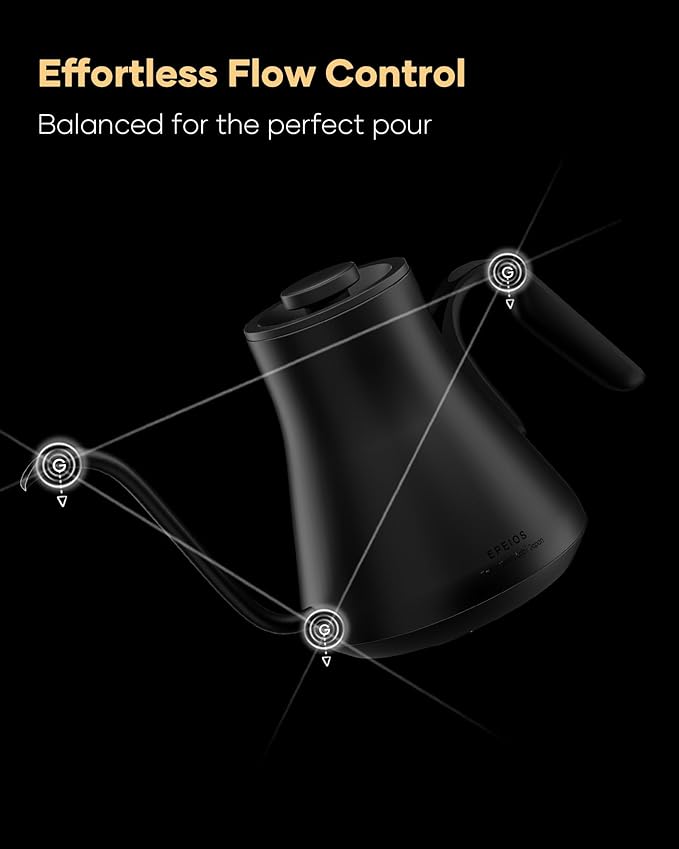 Cocinare Gooseneck Electric Kettle, ±1°F Precise Temperature Control, 1500W Fast Heating, Pour Over Coffee & Tea Kettle with Brew Timer & Keep Warm, Stainless Steel, 0.9L (Matte Black)