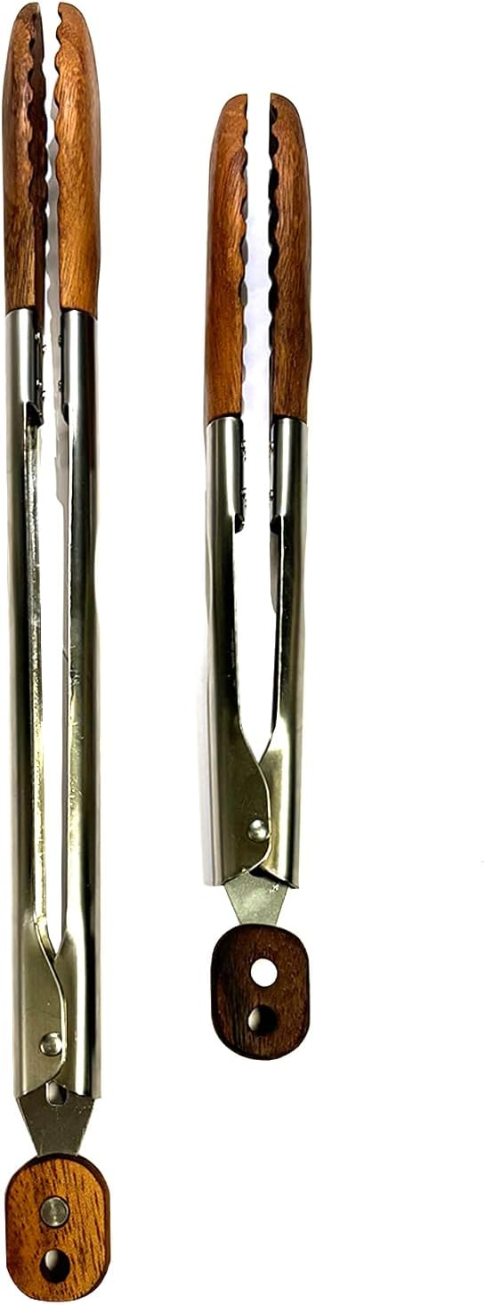 Wooden Tongs for Cooking with Walnut Tips, Serving & Salad Tongs