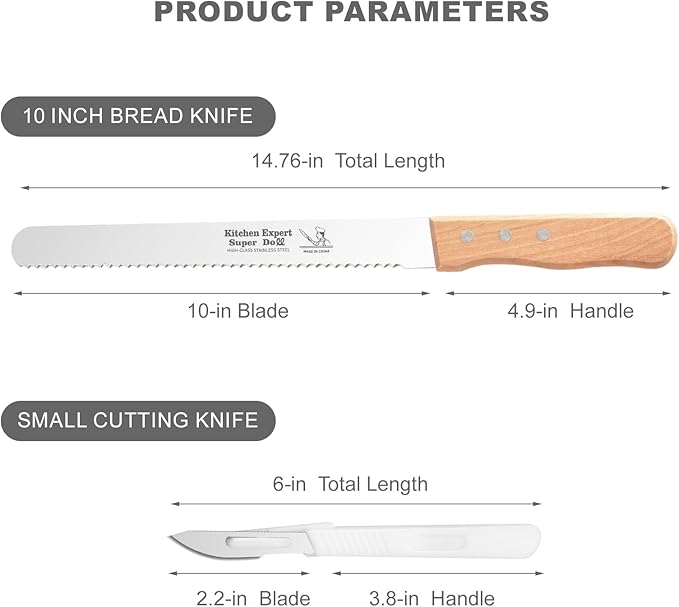 LenDLY 2-Pack Bread Knife & Bread Lame Set: 10" Premium Stainless Steel Serrated Knives Blade with Wood Handle for Homemade Bread, Sourdough Tomato, Bagel + Dough Scoring Tool for Razor Sharp Carving