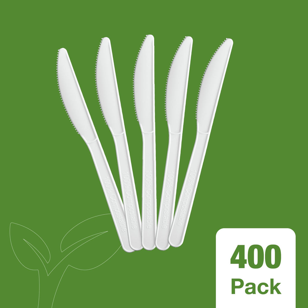Elegant Disposables 100% Compostable PLA Knives Bulk Pack 400 Pcs Biodegradable Disposable Plastic Cutlery Utensils
