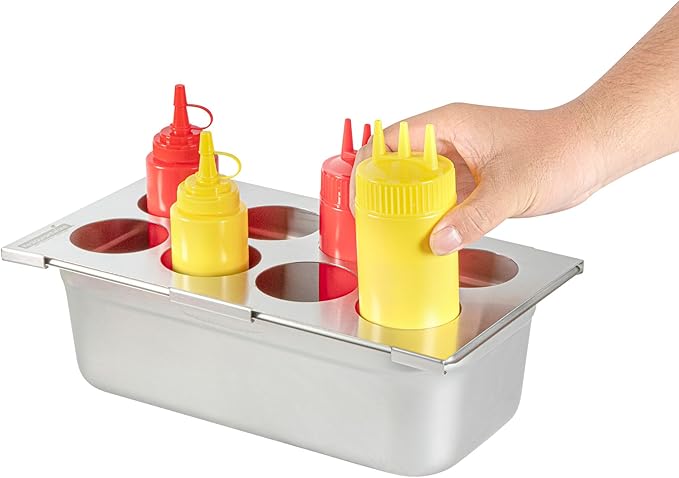 Restaurantware Squeeze Bottle Organizer - 1 Count - 12.795 x 7.087 x 0.394 Inches Stainless Steel Condiment Holder - Pan-Compatible Bottle Holder - Silver