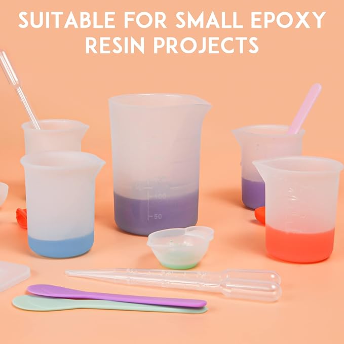 Silicone Resin Measuring Cups, 250&100ml Non-Stick Mixing Cups for Epoxy