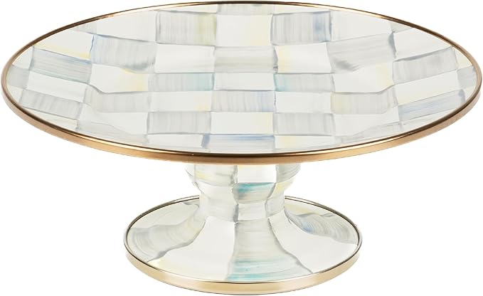 MACKENZIE-CHILDS Pedestal Platter, Mini, Gray-and-White Sterling Check