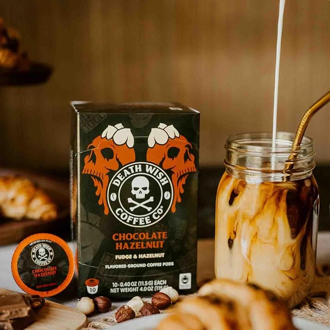 Death Wish Coffee Chocolate Hazelnut Coffee Pods, Fair Trade, 30 Count