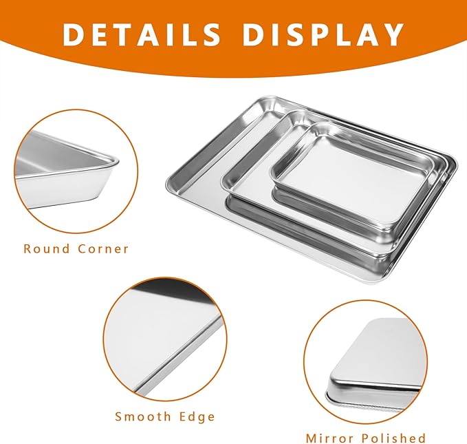 ICEICE 3 Pack Stainless Steel Baking Sheets - Non Stick Cookie Sheets & Pans for Oven, No Coating, Warp-Resistant & Dishwasher Safe, 9/12/16 Inch