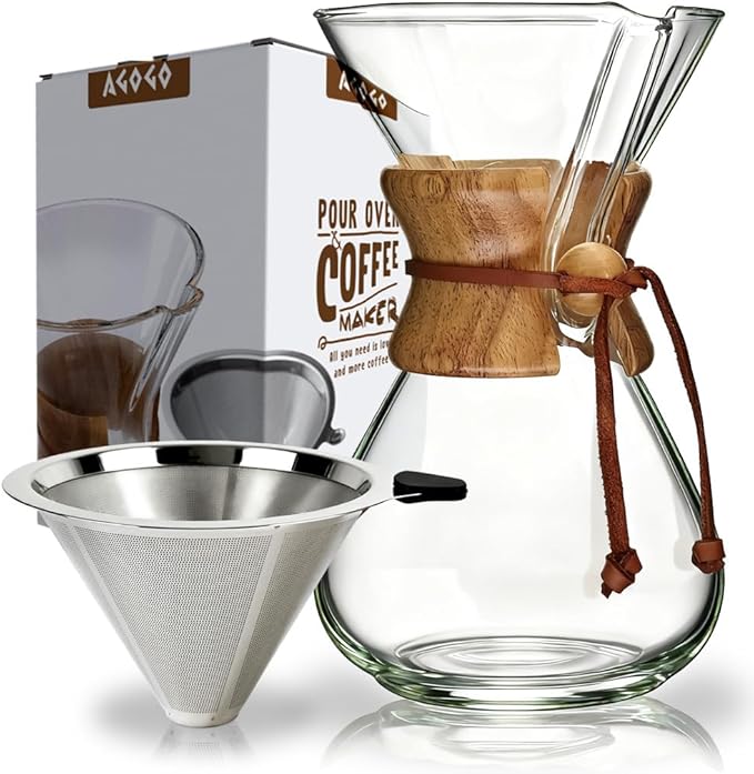 AGOGO Pour Over Coffee Maker Set, 34oz Classic Style, 304 Stainless Filter